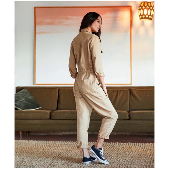 Outerknown S.E.A. Suit Women's Button Front Jumpsuit Linen Blend Sz M Tan NWOT - Picture 5 of 11